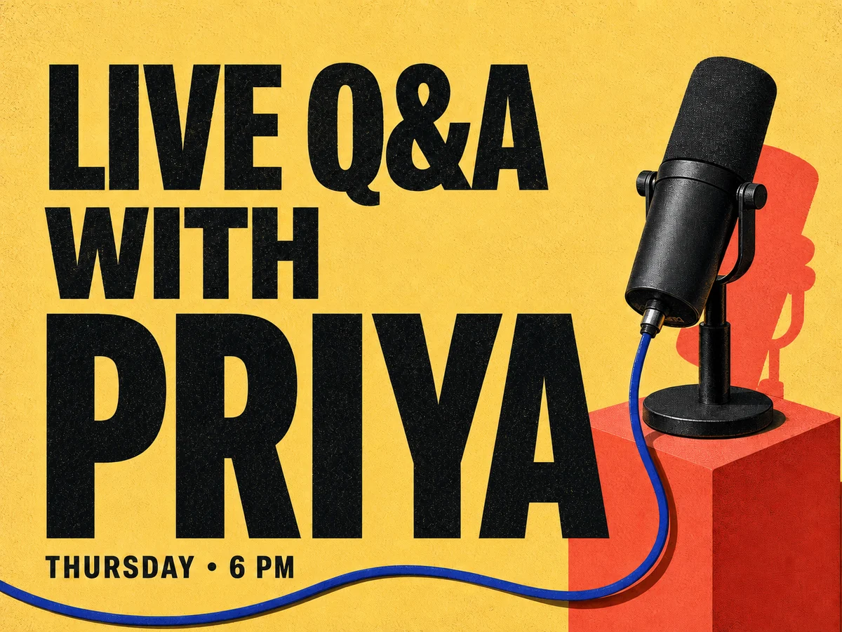 After example for Change text in an announcement image after the details moved: LIVE Q&A WITH PRIYA
