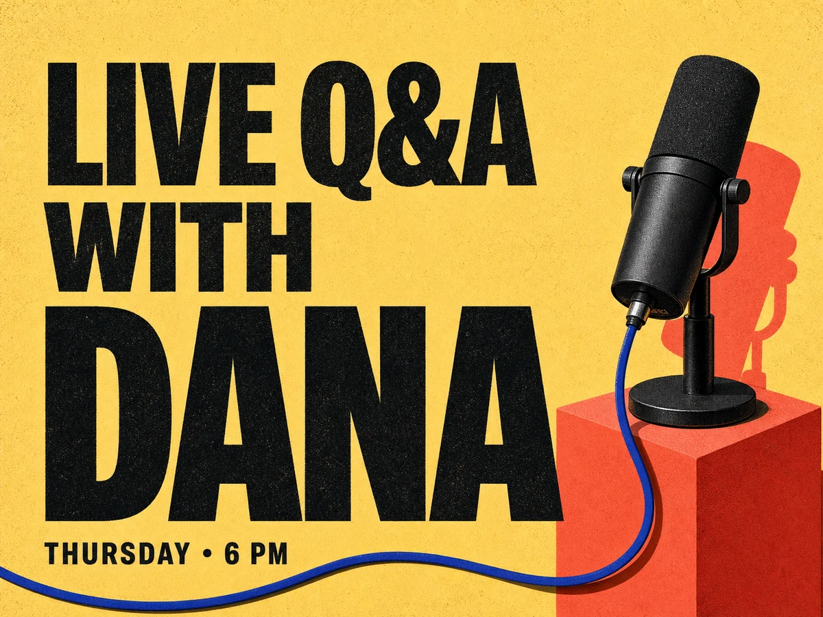 Before example for Change text in an announcement image after the details moved: LIVE Q&A WITH DANA