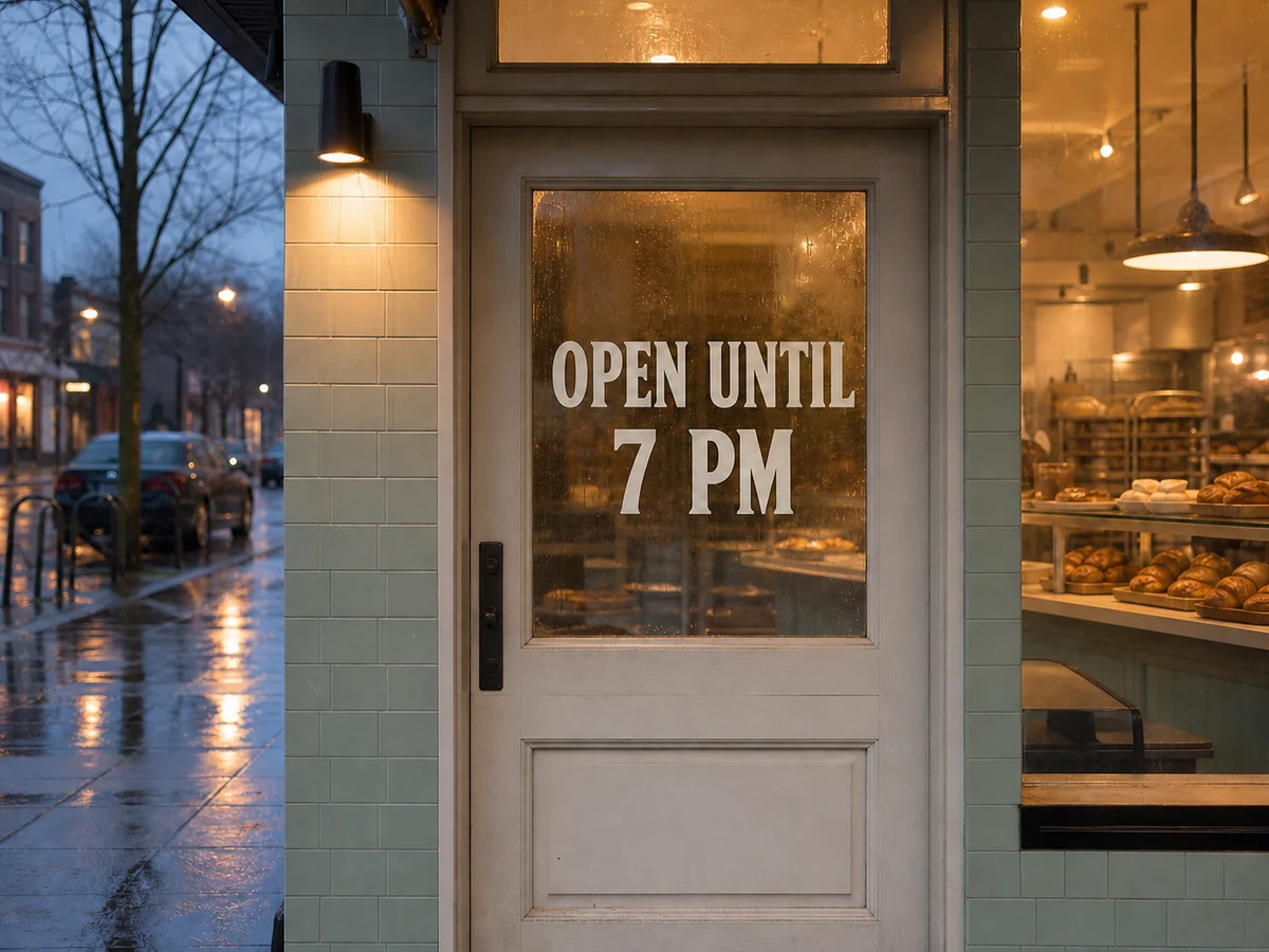 After example for Change text in a photo of real signage — no reshoot, no Photoshop: OPEN UNTIL 7 PM