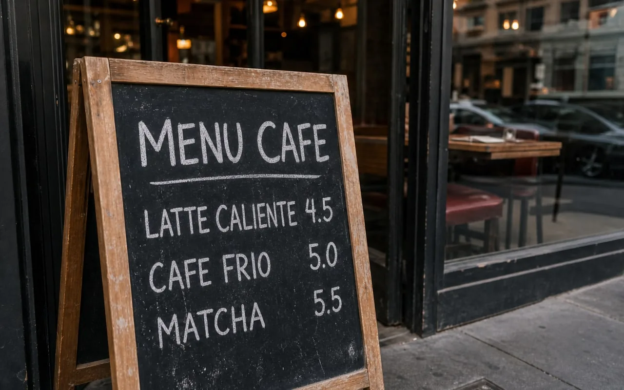 After example for Replace chalk lettering while keeping the board texture: LATTE CALIENTE