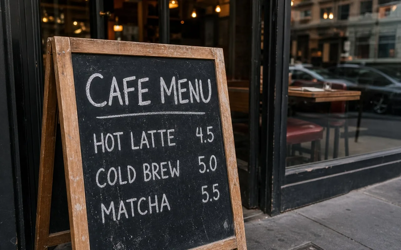Before example for Replace chalk lettering while keeping the board texture: HOT LATTE
